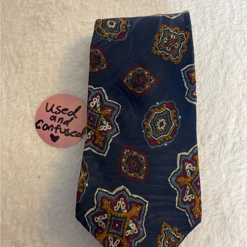 Hardy Amies Navy and Multicolor Geometric Tie